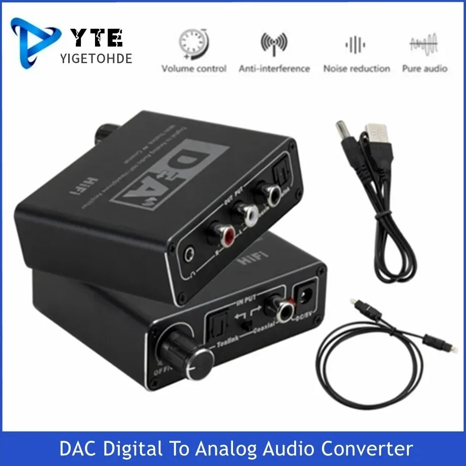 

YIGETOHDE Hifi DAC Digital To Analog Audio Converter RCA 3.5mm Headphone Amplifier Toslink Optical Coaxial Output Portable DAC