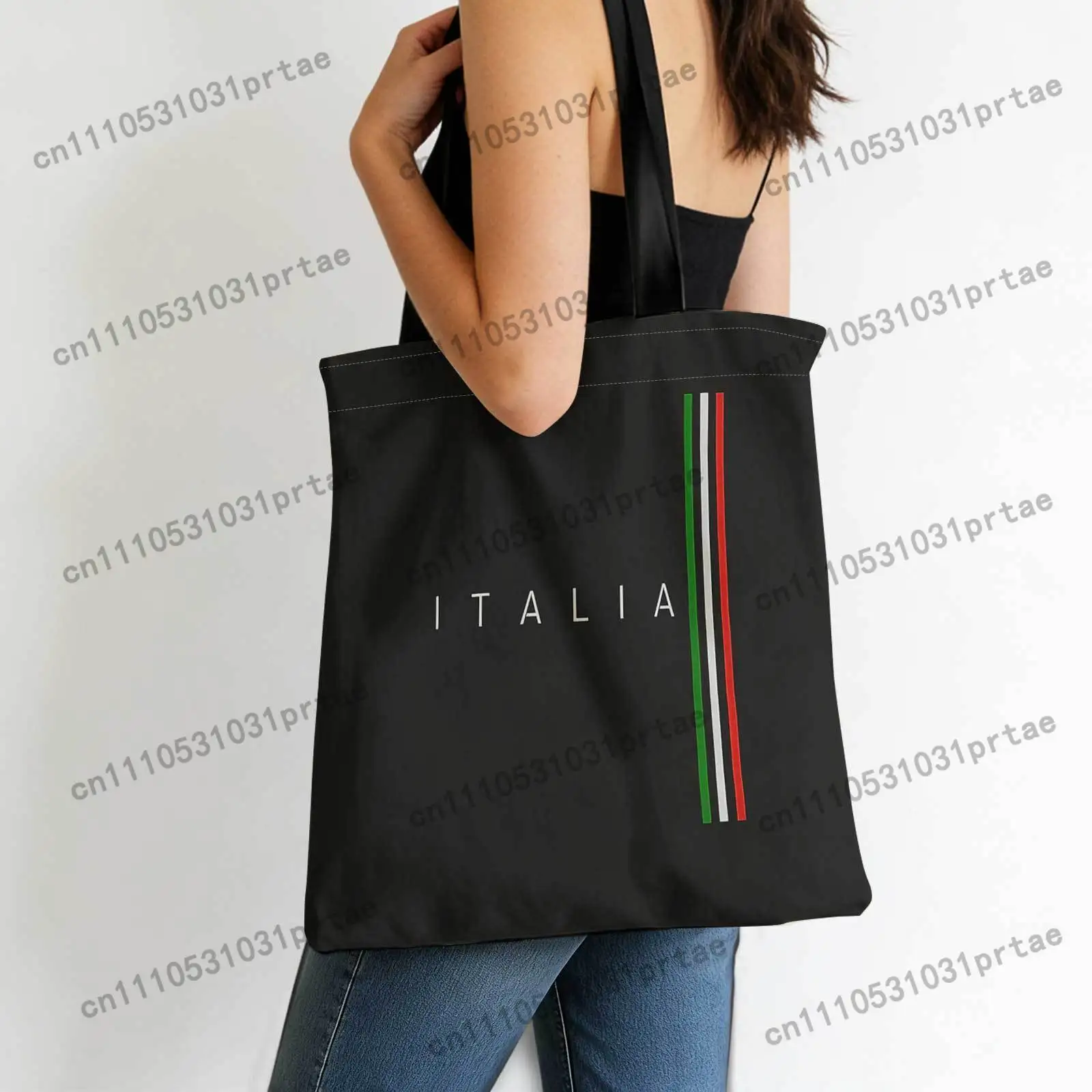 Italian Tricolor Retro Tote Bag Suitable for Shopping, Beach & Picnic - Foldable Bag with Italian Flag Print, Shoulder Straps, I