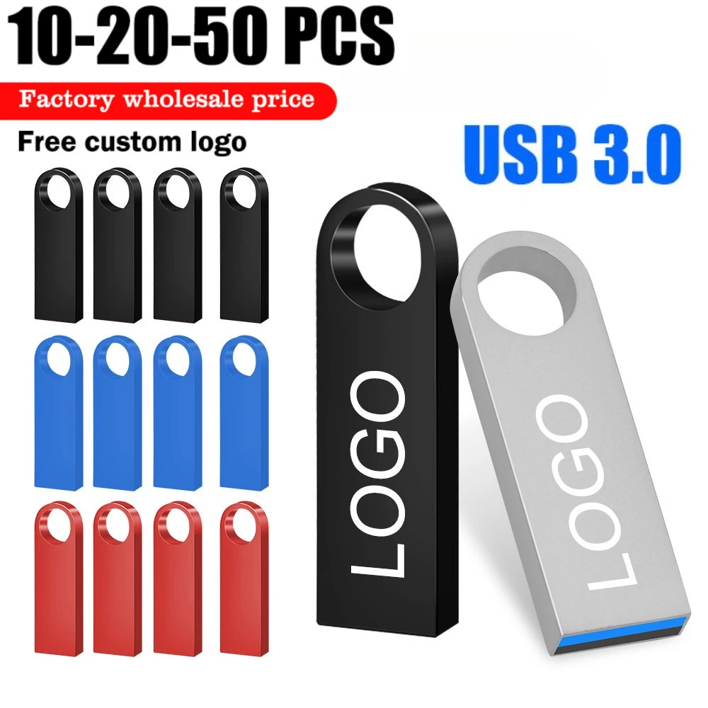 10/20/50 шт./лот, бесплатный индивидуальный логотип, металлический USB-накопитель, 8 ГБ, 16 ГБ, 32 ГБ, 64 ГБ, высокоскоростной USB-накопитель 3. 0 флешка Pendrive