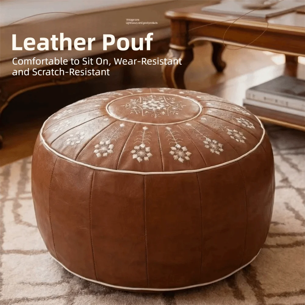 Round Seat Cushion Cover Large Capacity Waterproof Sofa Stool Cover Embroidery Unstuffed Storage Leg Bench Shoe-changing Use