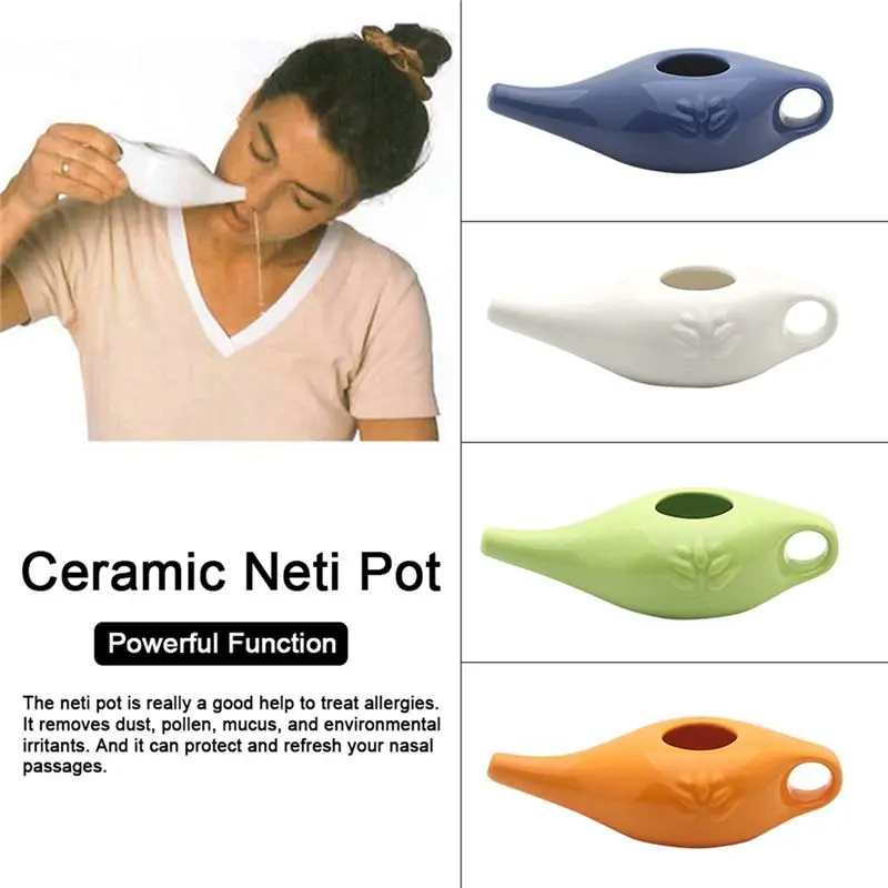 【STOCK】250Ml Ceramic Neti Pot Nose Cleaning Pot Leakproof Spout Pot for Nasal Rinsing Nose Washing Men and Women,Green