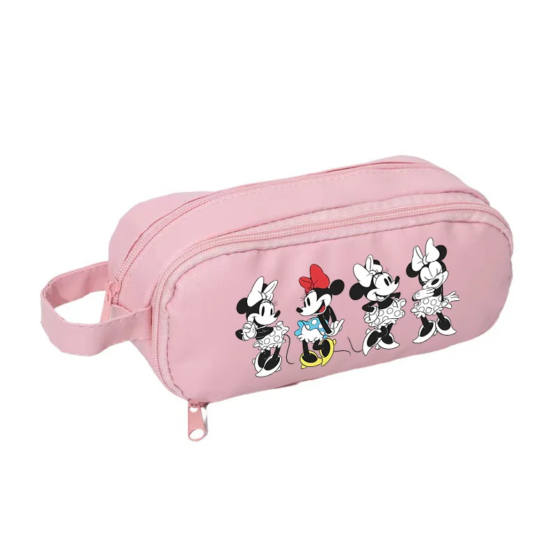 Disney Mickey Minnie Mouse Pencil Bag Student School Supplies Stationery Storage Box Kids Large Pencilcase Cute Girls Pink Gifts