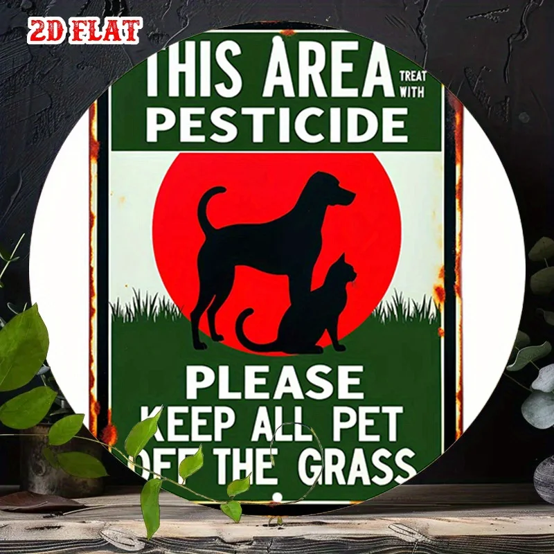 2DFlat,1pc Vintage Red Circle Aluminum Warning Sign with Pesticide Caution Label-Heavy-Duty Round Metal Door/Wall-Mountable Sign
