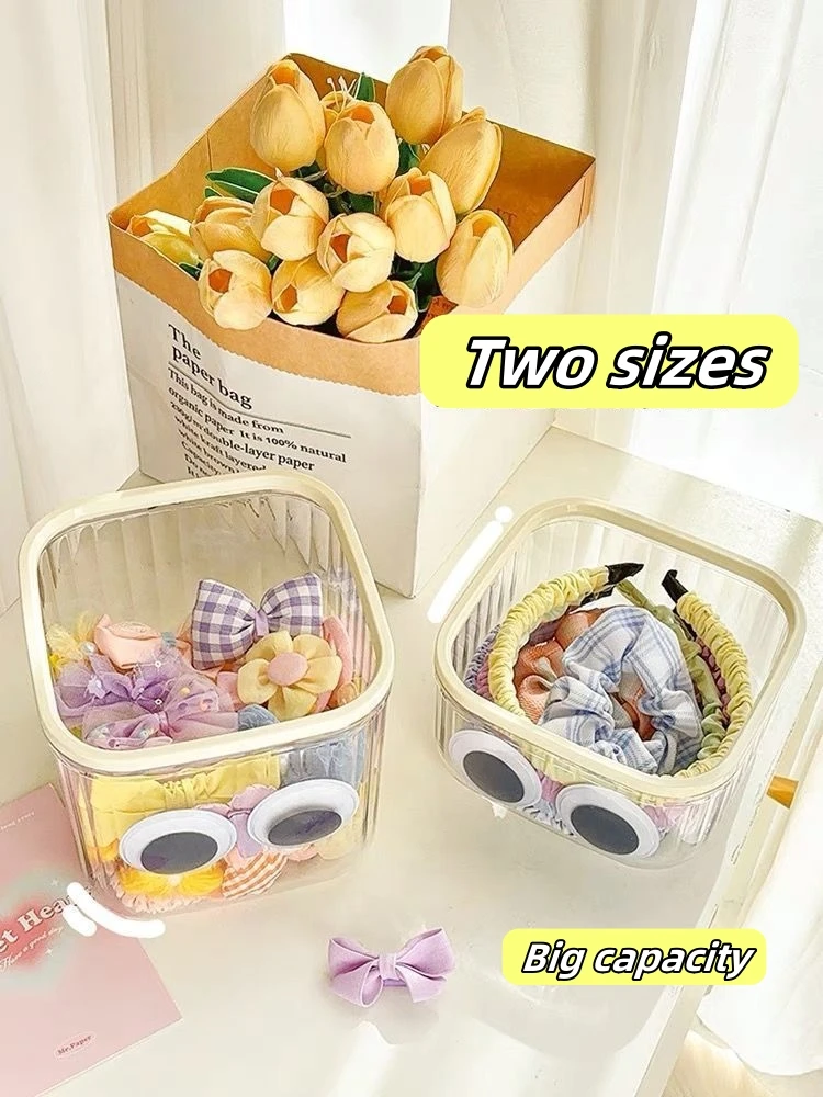 Large capacity accessory storage box with lid cute cartoon girl headband hair clip desktop organization dust-proof storage rack