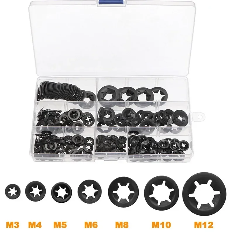 340/120pcs Internal Tooth Star Washers Assortment Kit Push on Locking Washers Quick Speed Star Nut Locking Clips Fastener