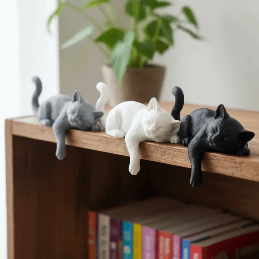 Unique Cute Desk Cat Decorations 3D Printed Creative Sleeping Cat Ornament Funny Decorative Cat Statues Home Decoration