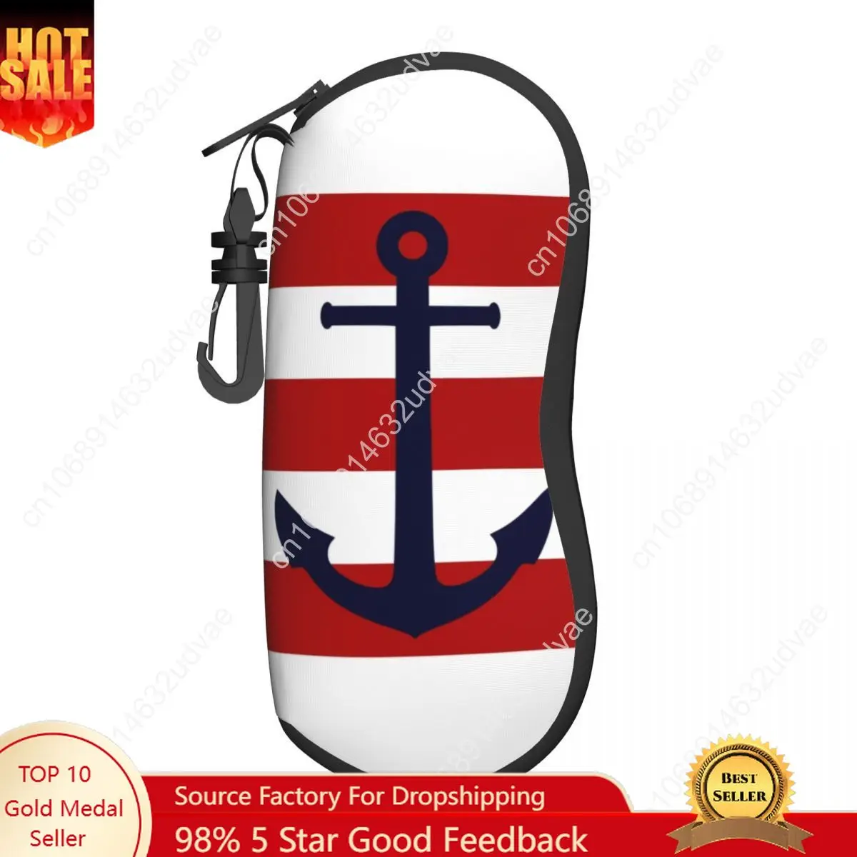 

Nautical Navy Blue Anchor On Red Stripes Shell Eyeglasses Protector Cases Fashion Sunglass Case Sailing Sailor Glasses Bag