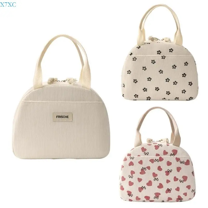 

X7XC Womens Corduroy Lunch Bag Insulated Lunch Box Handbag for Work or Picnics Travel