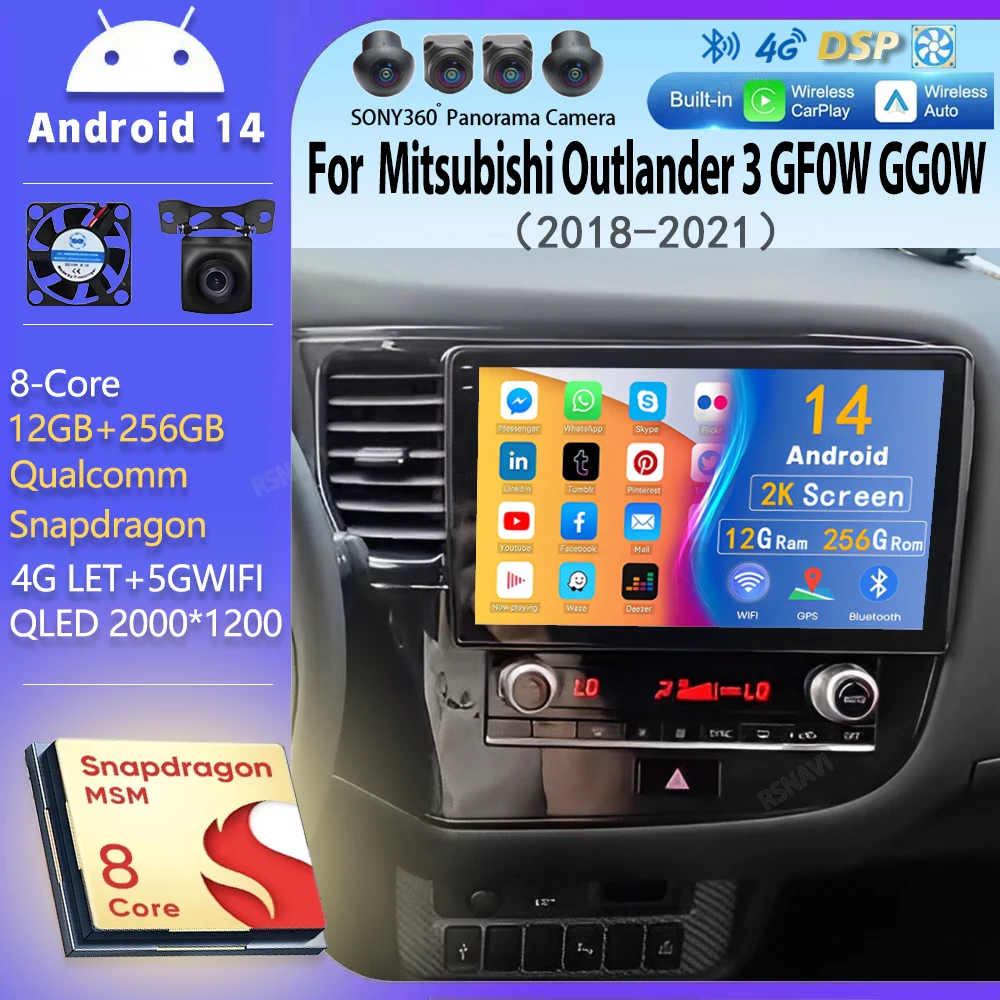 

Android 14 CarPlay For Mitsubishi Outlander 3 GF0W GG0W 2018 -2021 2K QLED Auto Car Radio Multimedia Video Player GPS Stereo BT