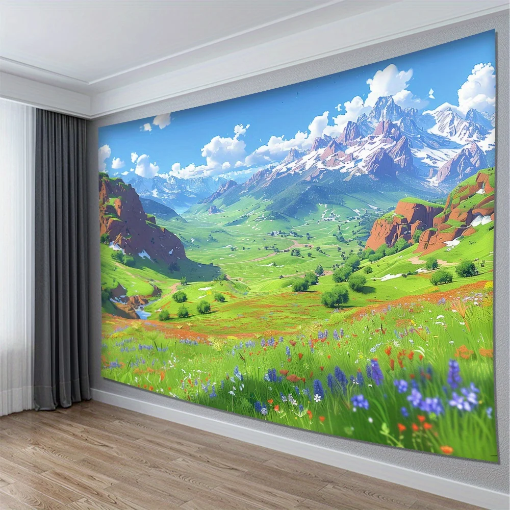 Mountain Landscape Tapestry 2D Digital Print Polyester Wall Hanging Living Room Bedroom Office Studio Decor with Hooks