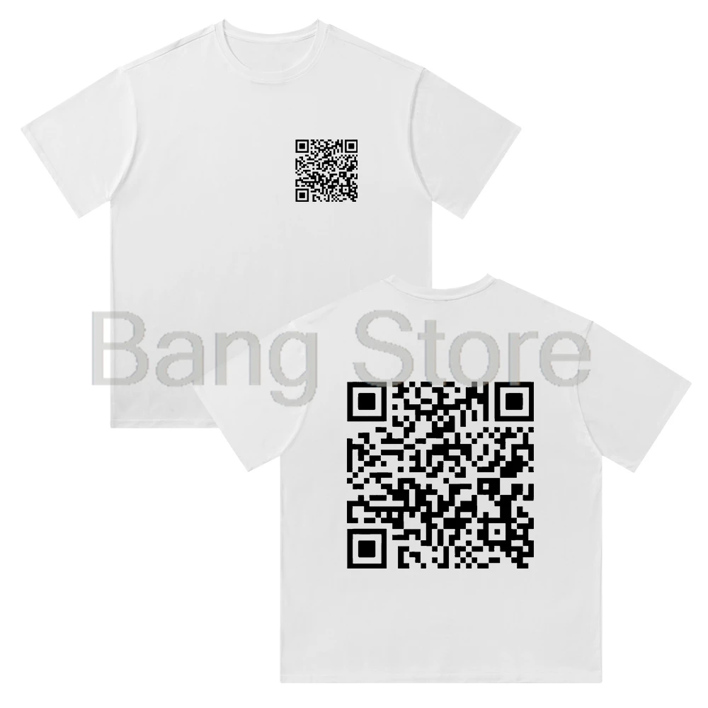 Funny QR Code Cotton Tee Unisex T-shirt Crewneck Short Sleeve Tops