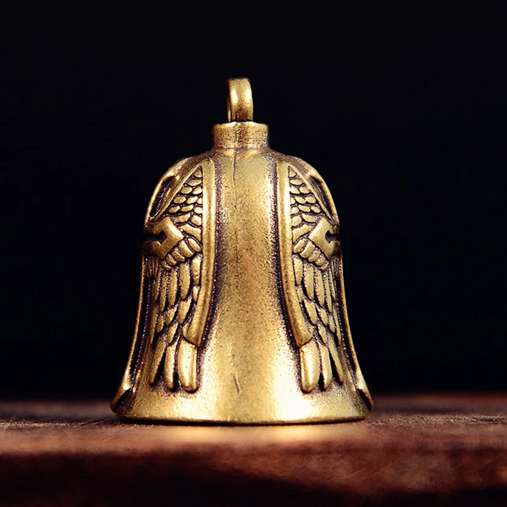 Vintage Brass Bell Cross Feather Relief Lucky Prayer Ornament Home Door Window DIY Hanging Decoration Easter Thanksgiving Gifts