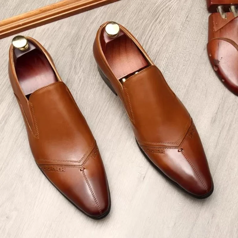 New Spring And Summer Three-pointed Men's Leather Shoes Genuine Leather Pointed Toe Dress Loafers Business Formal Casual Shoes