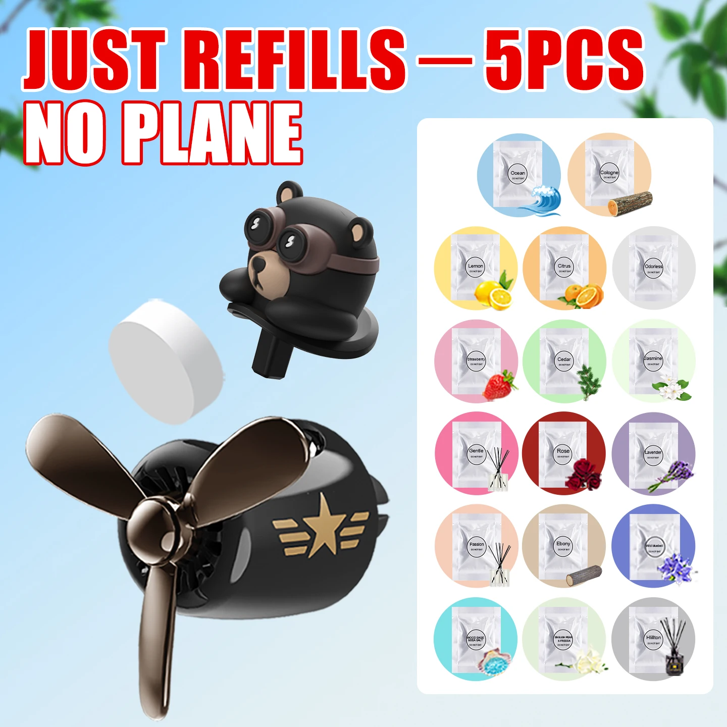 Car fragrance diffuser refills no pilot bear/plane air fresheners replacement tablets pods aroma supplement solid perfume pads