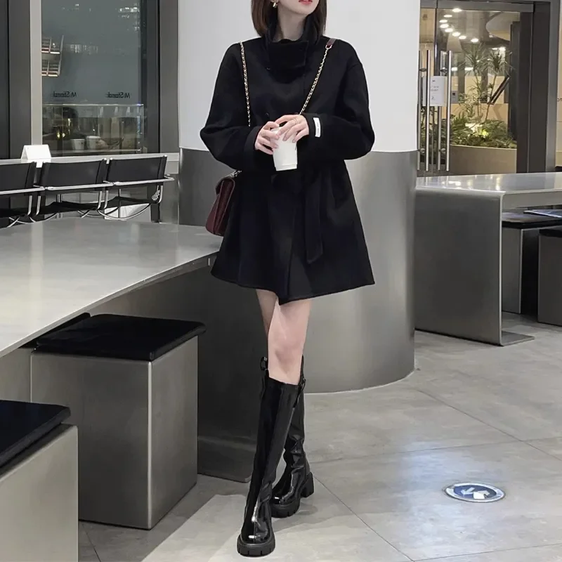 

Осень-зима, новое модное шерстяное пальто, женское двубортное теплое шерстяное пальто с воротником-стойкой, женская повседневная свободная верхняя одежда B1369