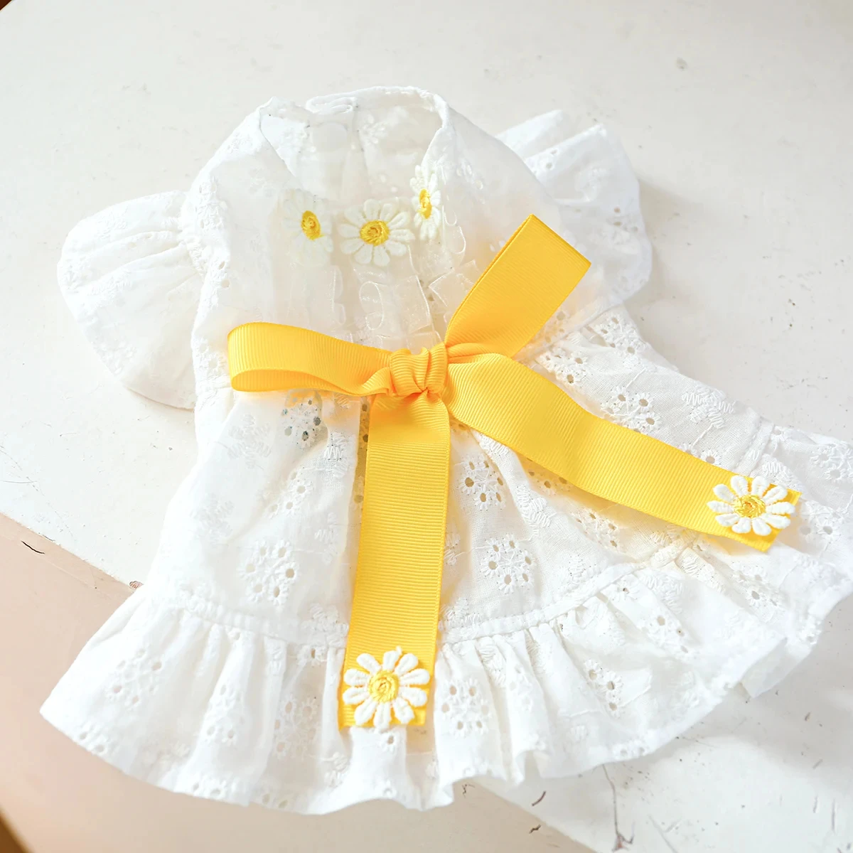 

1PC Pet Clothing Dog Summer White Hollow Breathable Dress with Bow Knot Hollow out Suitable for Small and Medium sized Dogs