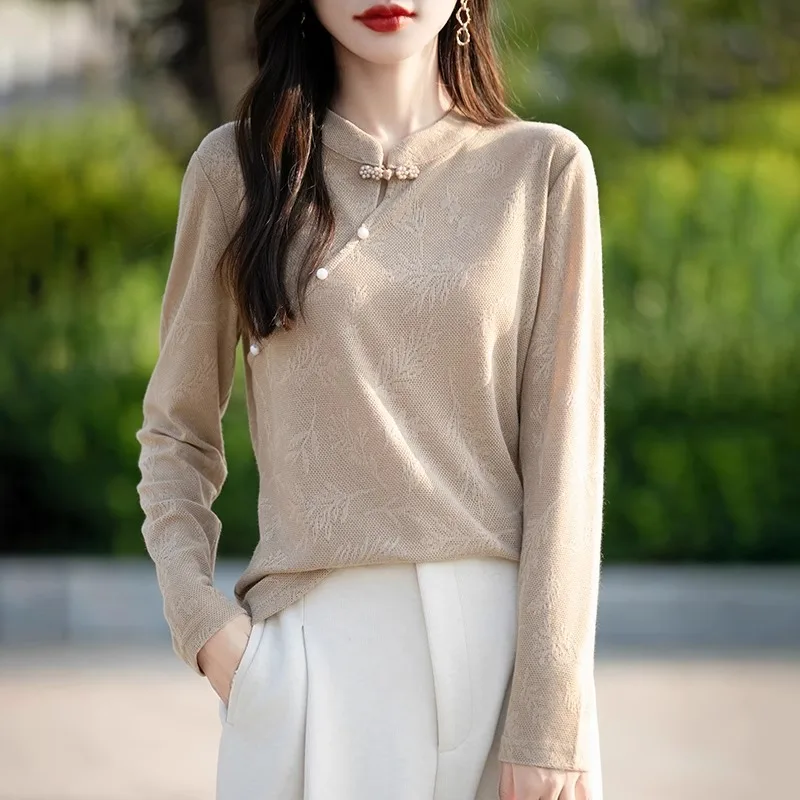 Jesienno-zimowy nowy sweter damski w stylu chińskim z guzikami, nowy chiński sweter z kołnierzykiem QiPao, haftowany, dzianinowy...