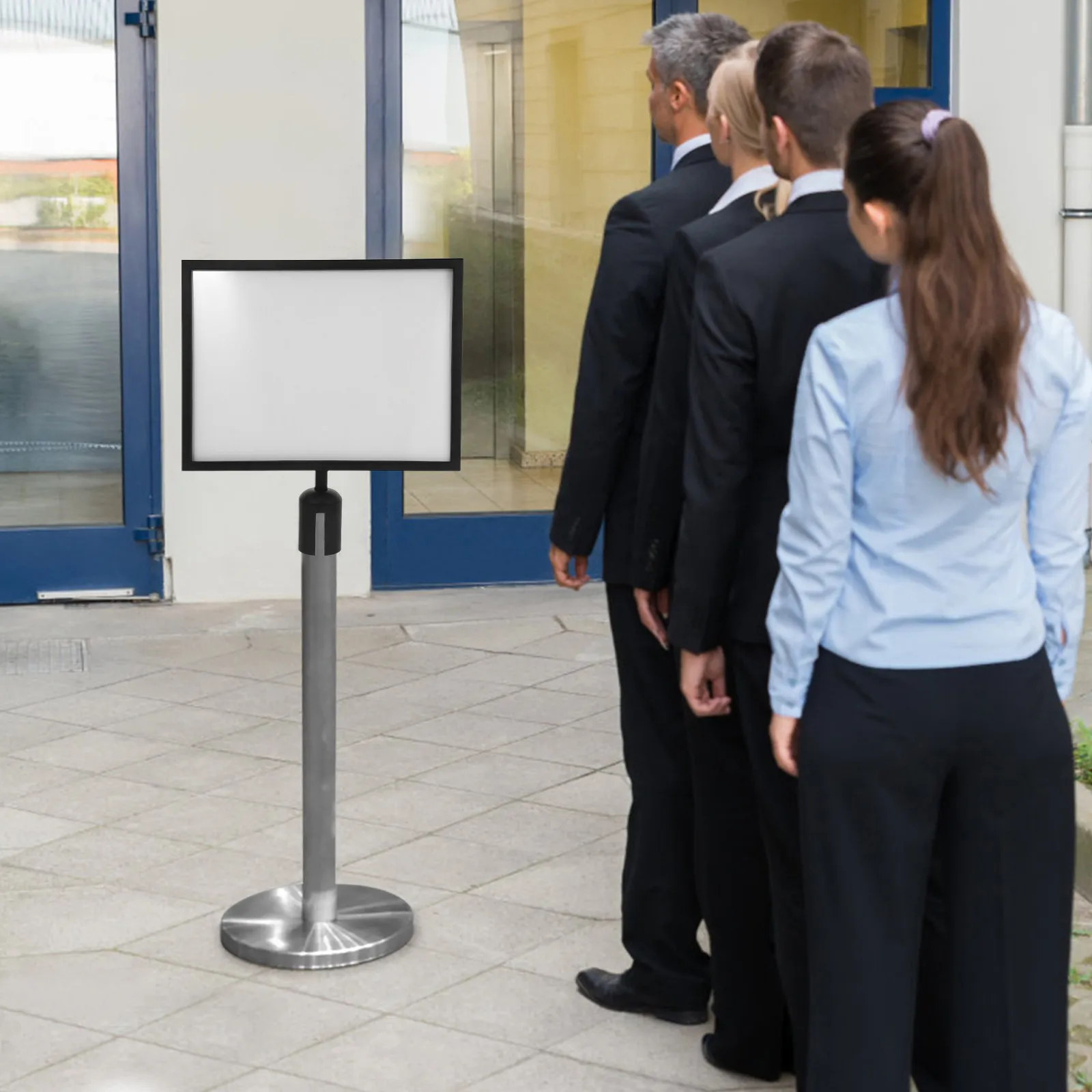 Small Stanchion Sign Holder Vertical Portrait Frame Queue Barrier Sign Holder for Concerts Events Buffer Portrait Top Stand