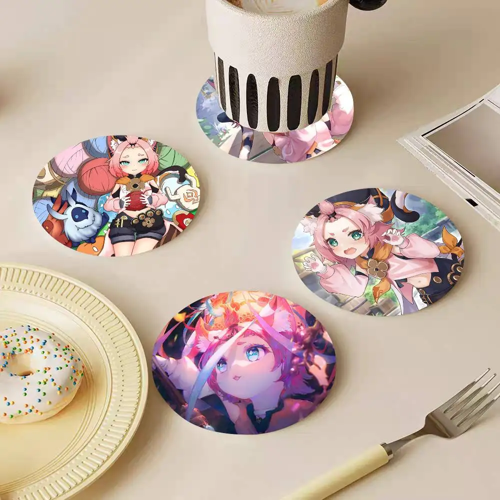 Game Genshin Impact Diona Katzlein Anime Wooden Coasters Heat-resistant And Non-slip Suitable For Restaurants And Cafes