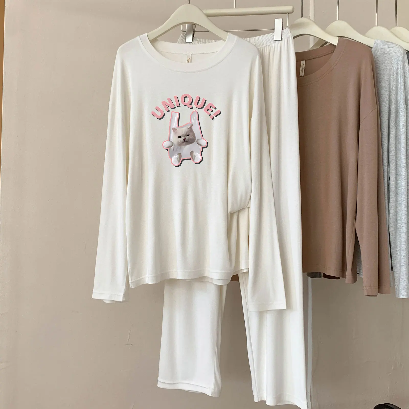 

A92 модальные пижамы женские весенне-осенние новые повседневные дышащие комплекты домашней одежды в клетку с круглым вырезом и длинными рукавами