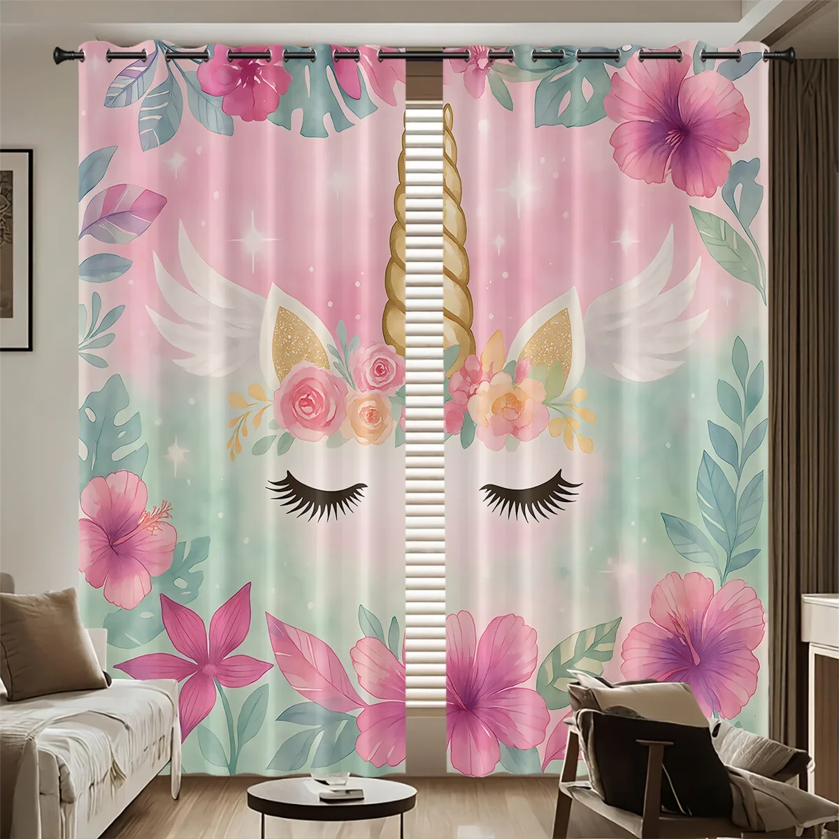 

Cartoon Unicorn Pattern Blackout Curtain, 2pcs Modern Simple Home Decor Curtain, Window Drapes for Home Bedroom Decor