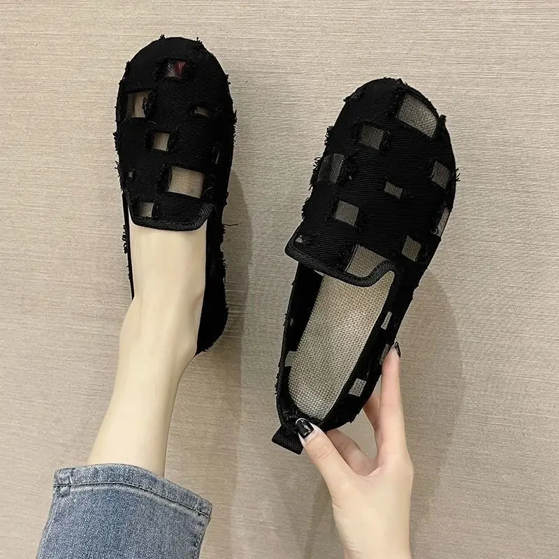 Casual Mesh Surface Breathable Hollow Out Flat Shoes 2023new Fashion Simple Solid Color Comfortable Shoes for Women Summertime