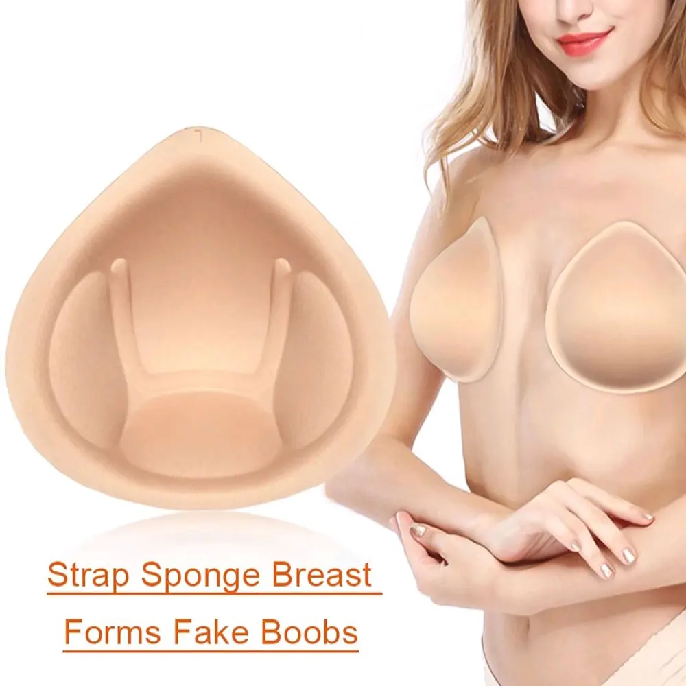 1 Pair Realistic Strap Sponge Breast Forms Fake Boobs Enhancer Bra Padding Inserts For Swimsuits Crossdresser Cosplay