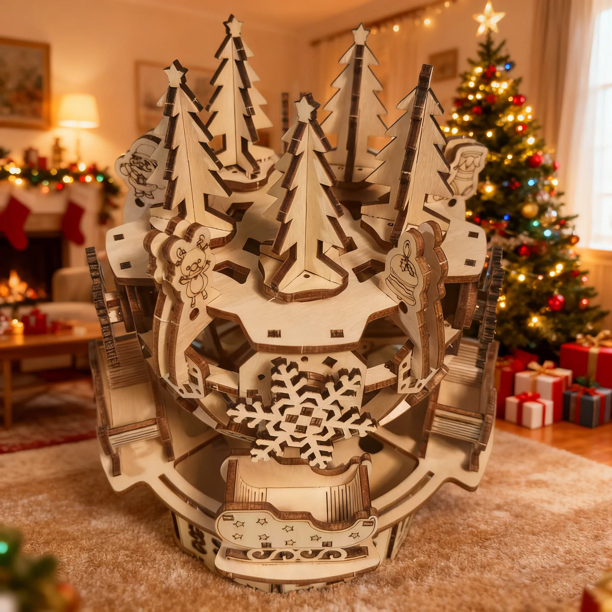 3D Puzzle Christmas Music Box DIY Puzzle Wooden Building Blocks Model Kit Assembly Fun Set The Perfect Gift Festive Present