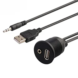 USB 2.0/3.0 & 3.5mm AUX Extension Dashboard Flush Panel Mount Cable For Car Truck Boat Motorcycle Waterproof Cord 1m