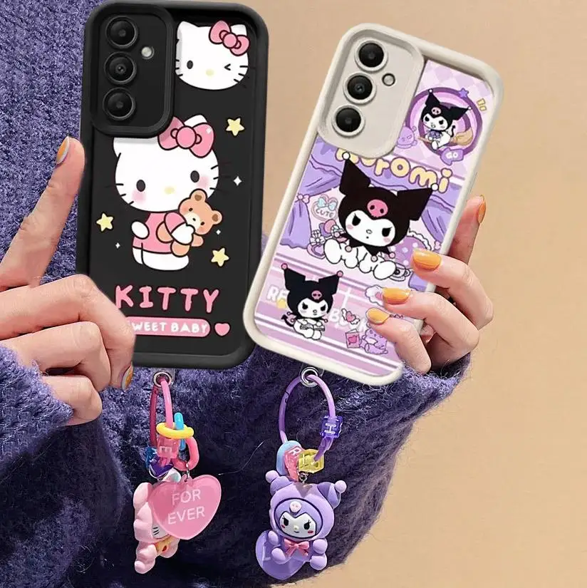 Hello Kitty Kuromi With Keychain Case For OPPO Reno 12 A3 Pro 12F 11F A60 A78 A58 A38 A5S A3S Cover Funda