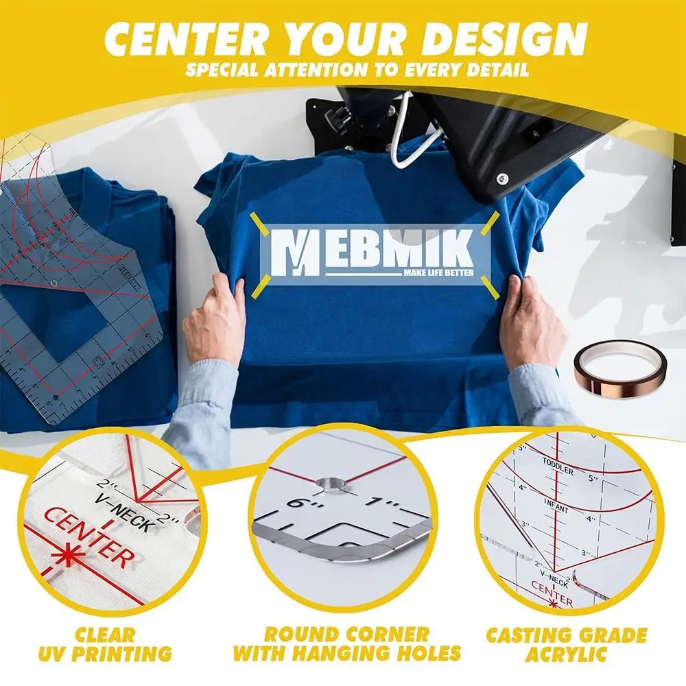 Tshirt Ruler Guide for Vinyl Alignment for Heat Press in HTV Vinyl, All-in-ONE T Shirt Ruler to Center Design and Craft Sewing - view 2