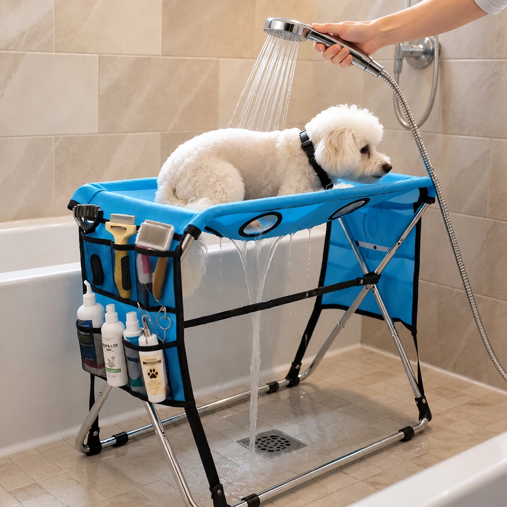Mesa de Aseo para Perros, Soporte Plegable para Baño y Corte de Uñas para Perros y Gatos Pequeños en Casa