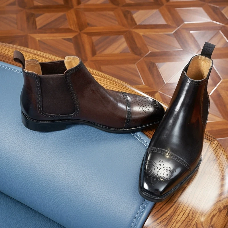 Vintage Italian Mens Chelsea Boots Luxury Genuine Leather Handmade Designer Fashion Autumn Slip on Business Shoes Boots Man 2026