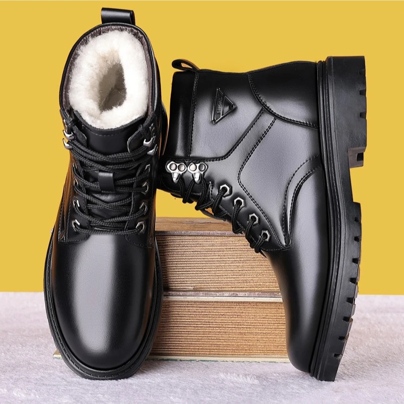 Winter Cow Leather Platform Boots for Men New Soft-soled Designer Warm Cotton Shoes for Men Fashion Casual Ankle Boots Male