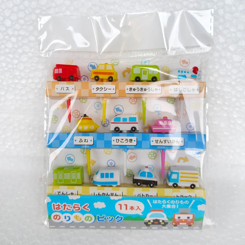 11pcs/set Mini Cartoon Car Fruit Fork Kids Snack Dessert Bento Sandwich Lunches Party Decoration