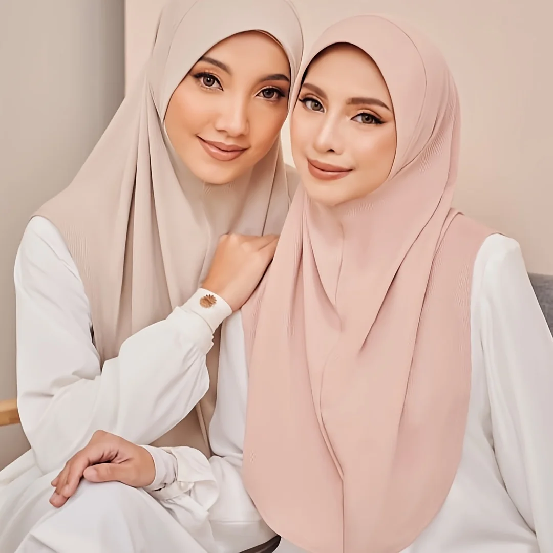 2024 New Women's Solid Color Amira Hijab Muslim Convertible Instant Hijabs Thin Breathable Pullover Wrap Turban Caps