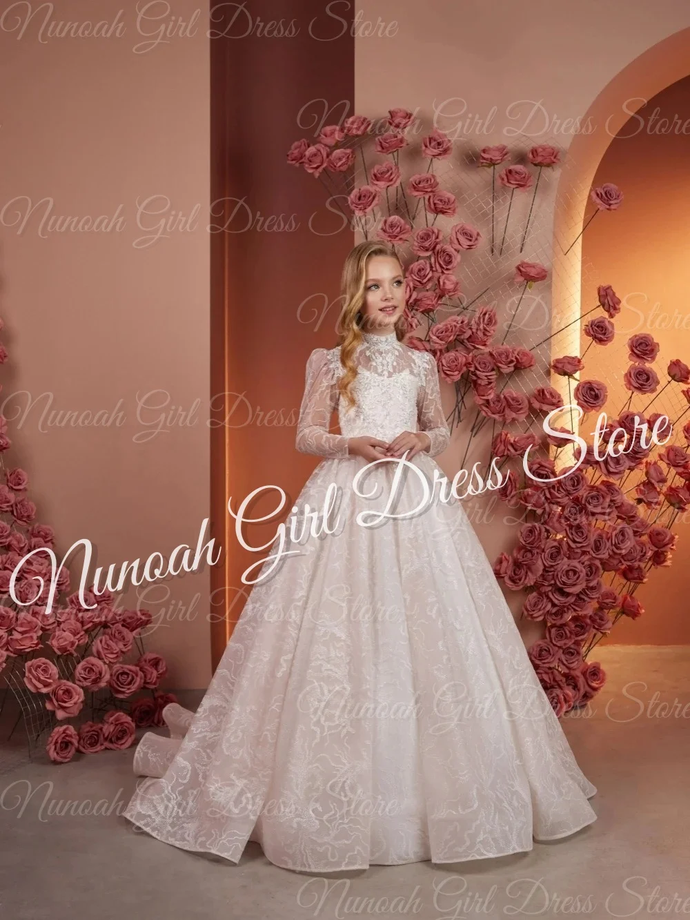 Białe sukienki dla dziewczynek na wesele, koronkowe aplikacje, długość do podłogi, sukienki urodzinowe dla dziewczynek, sukienki na Pierwszą Komunię Świętą, szyte na miarę