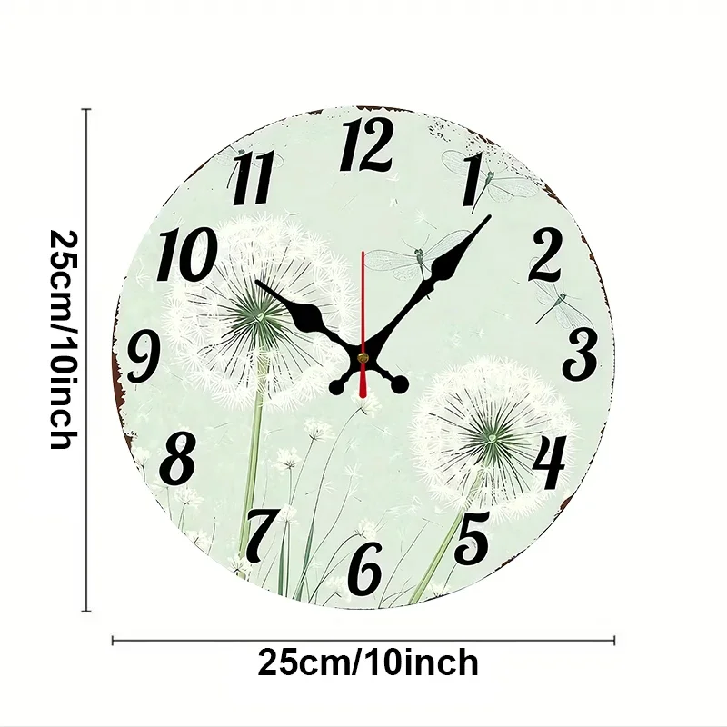 Dandelion & Dragonfly Wooden Round Silent Hanging Wall Clock,Suitable For Living Room,Office, Study Room,Bedroom,Home Decoration