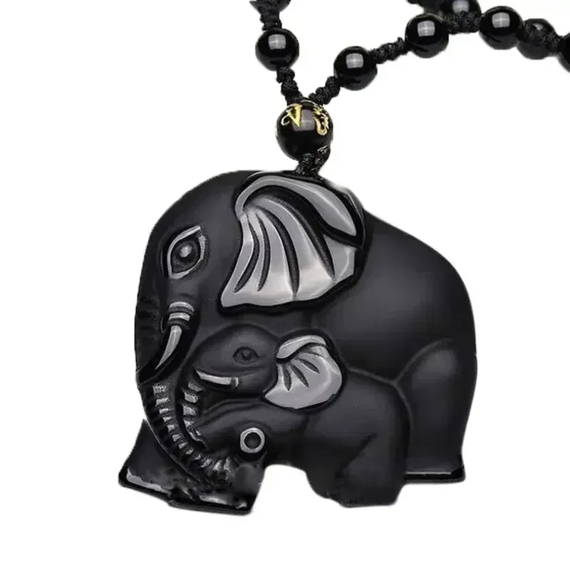 Black natural handmade stone carving cute elephant lucky pendant men\\\\\\\'s necklace fashion amulet jewelry