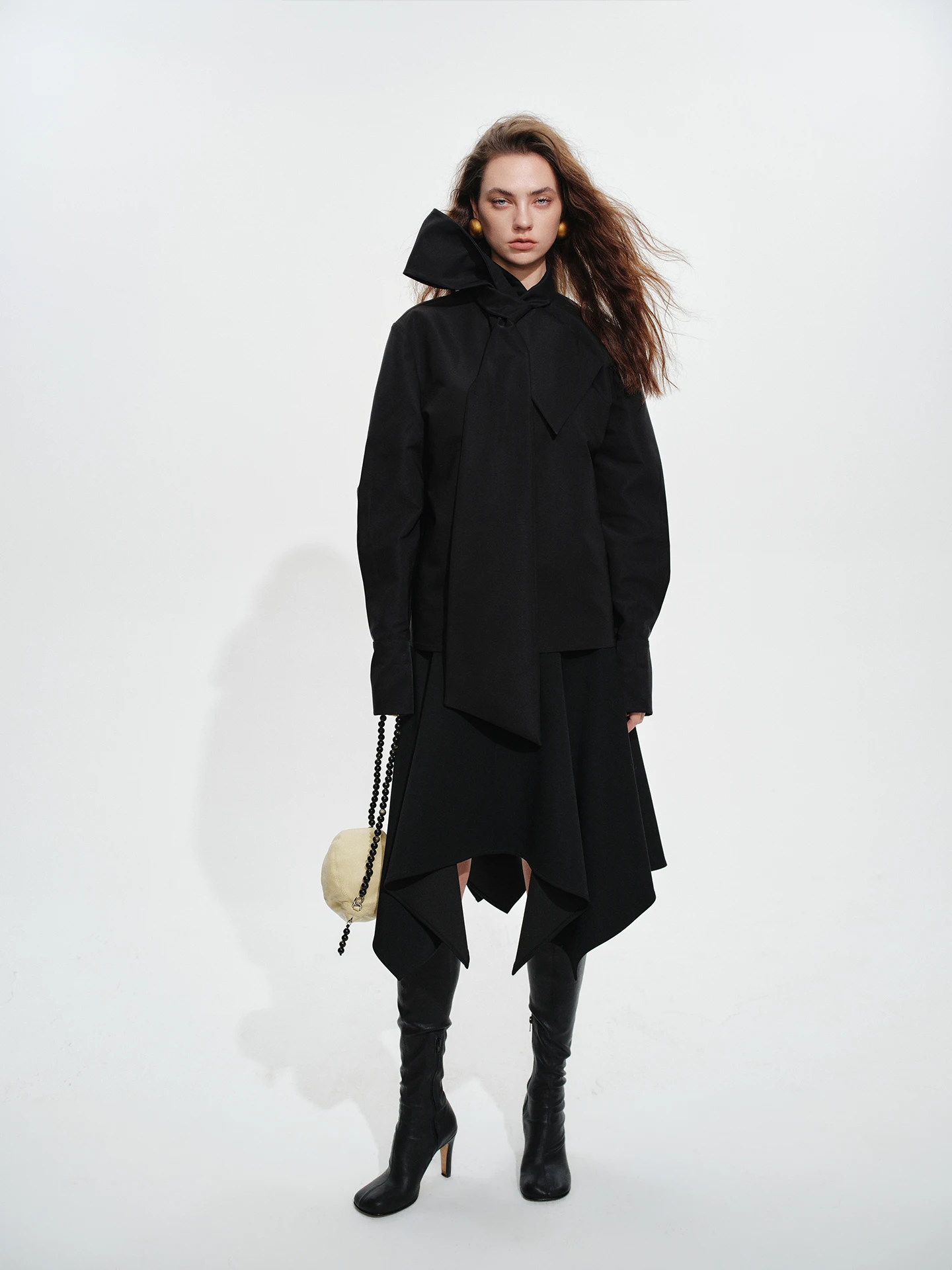 

AudreyWang Briti Sle Slimming Asymmetric Mid-Length Stand-Cut Skirt Women's Skirt New Model Polyester Viscose Wool Spandex