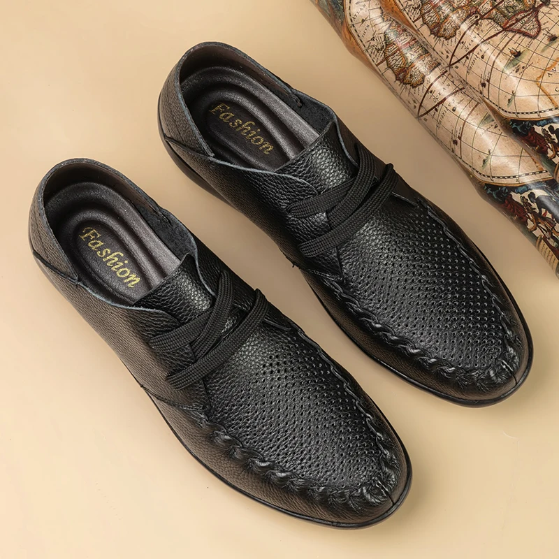 

Lightweight Breathable Hollow Out Leather Oxford Shoes Luxury Brand Men Business Leather Casual Shoes High-quality Driving Shoes