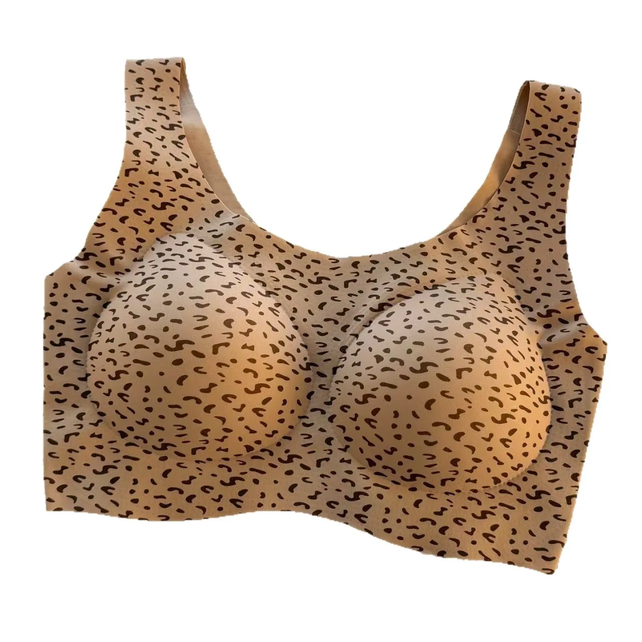 KUCLUT Print One-Piece Seamless Sports Bra Gathered Fixed Cup Vest Underwear Nylon Cotton Blend No Steel Ring Comfortable Fit