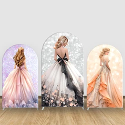 Arch Backdrop Cover Quinceanera 15th Girl Birthday Party Decorations Princess Dress Sparkly Background Elastic Fabric Photo Prop