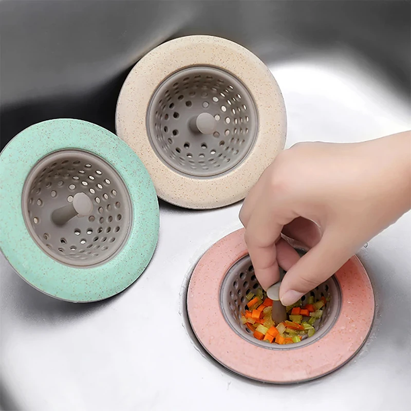 4 Colors Kitchen Sink Drain Vegetable Waste Filter Screen Anti Clogging Cover Bathroom Sink Hair Filter Cleaning Supplies