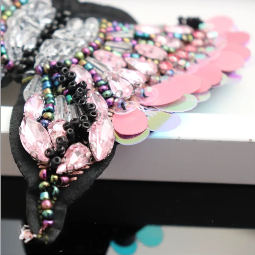 Nail drill pink sequins butterfly cloth paste butterfly decoration handmade beaded large cloth paste DIY clothes shoes decorativ