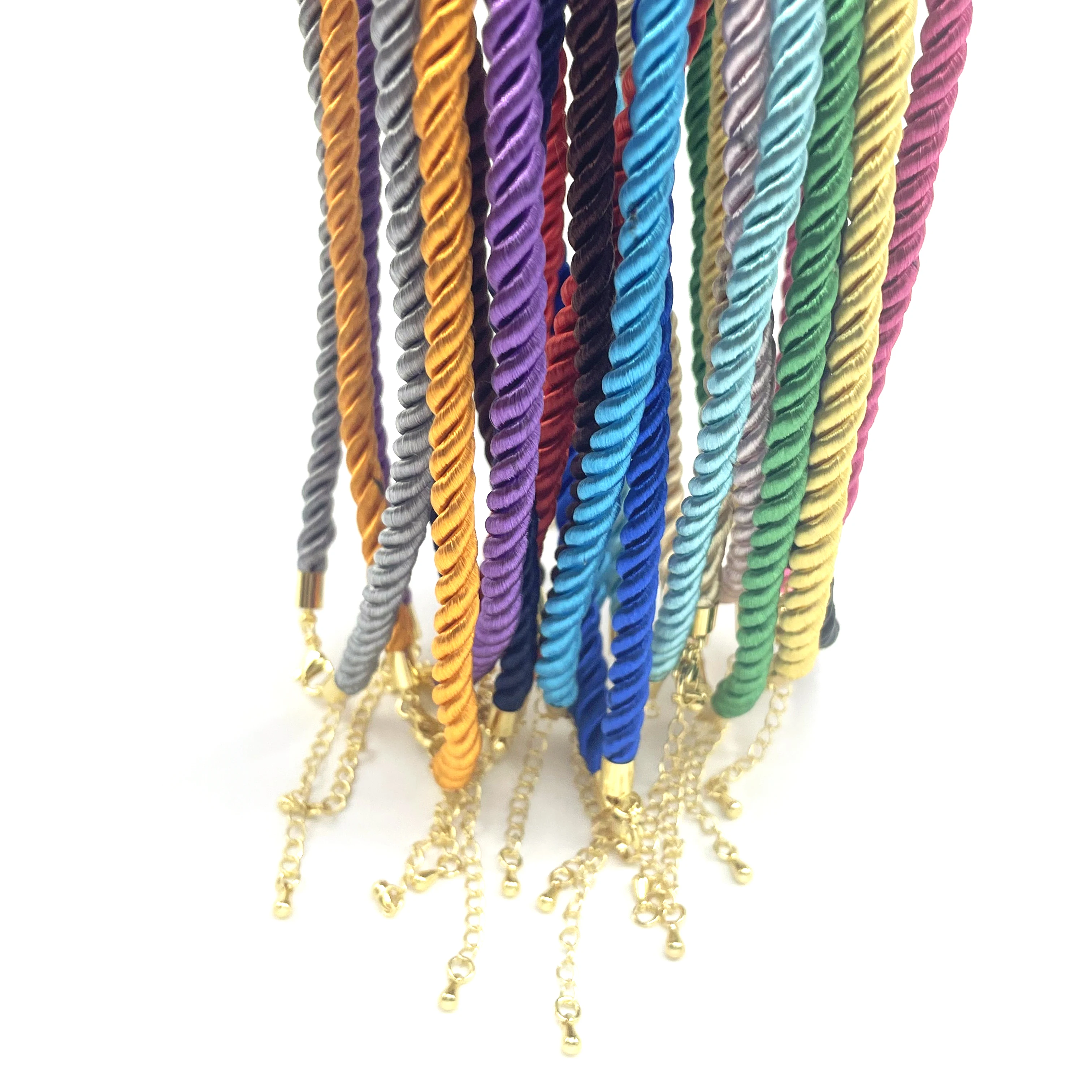 10Pcs Gold Colorful 3 Shares Silk Cord Necklace DIY Adjustable Handmade Vintage Necklace Making Accessory 5-6mm