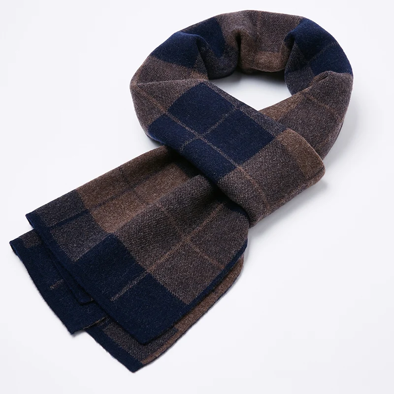 High Quality Winter Cashmere Scarf Men's Warm 100% Wool Classics Plaid Scarves Fashion Casual Thick Long Scarf