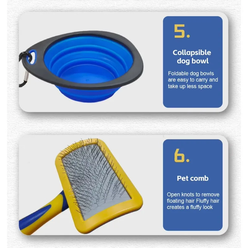 8 in 1 Dog Grooming Kit Pet Supplies Including Nail Clipper Brush Scissors Toothbrush Feeding Bowl