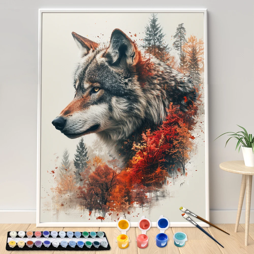 Painting By Numbers Hand Wolf On The Prairie Animals Adult Acrylic Kit DIY Acrylic Paint Canva Home Decorate Personality Gift