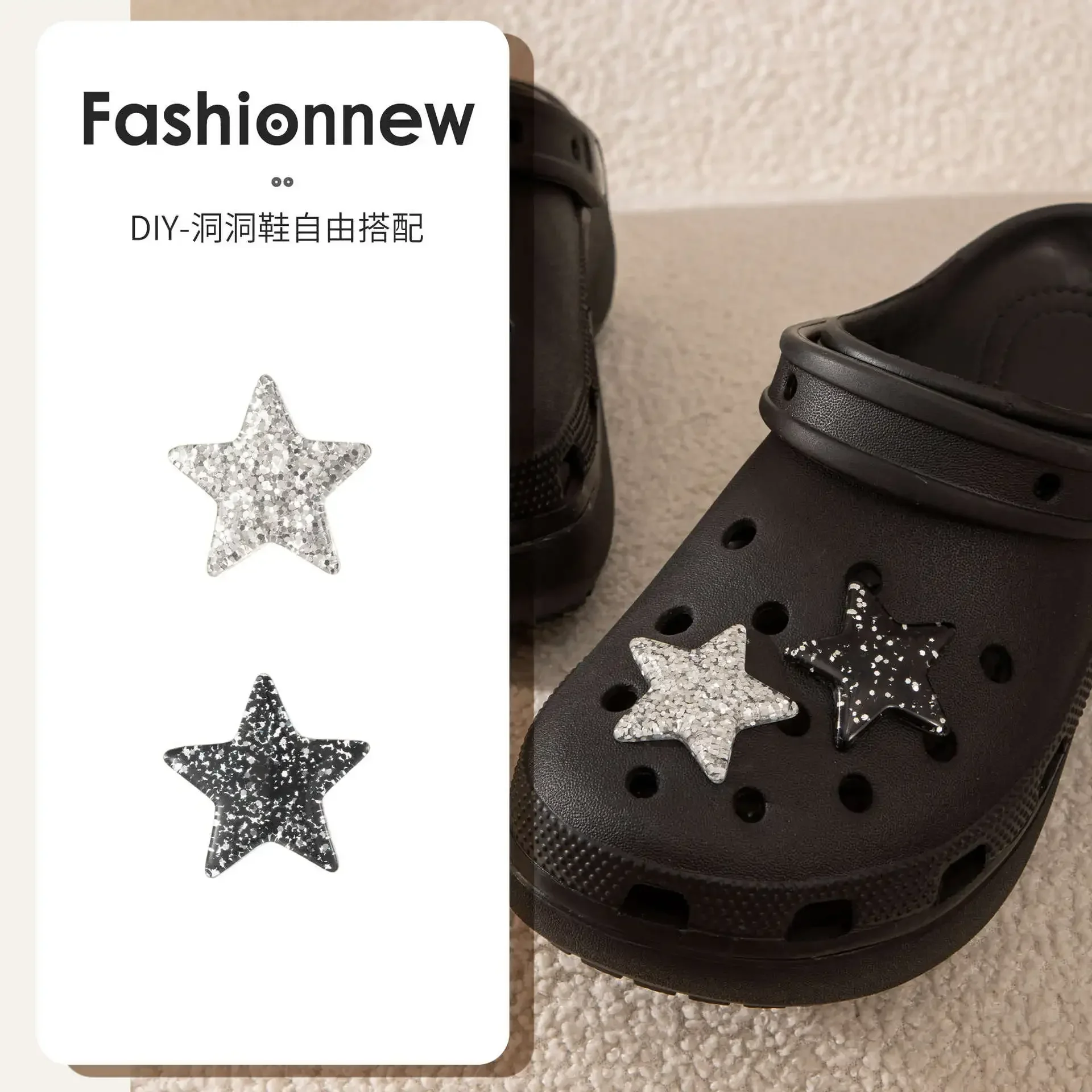 

Застежки для обуви DIY: блестящие звезды и пентаграммы, черные и серебряные, для детей и взрослых, украшения для обуви